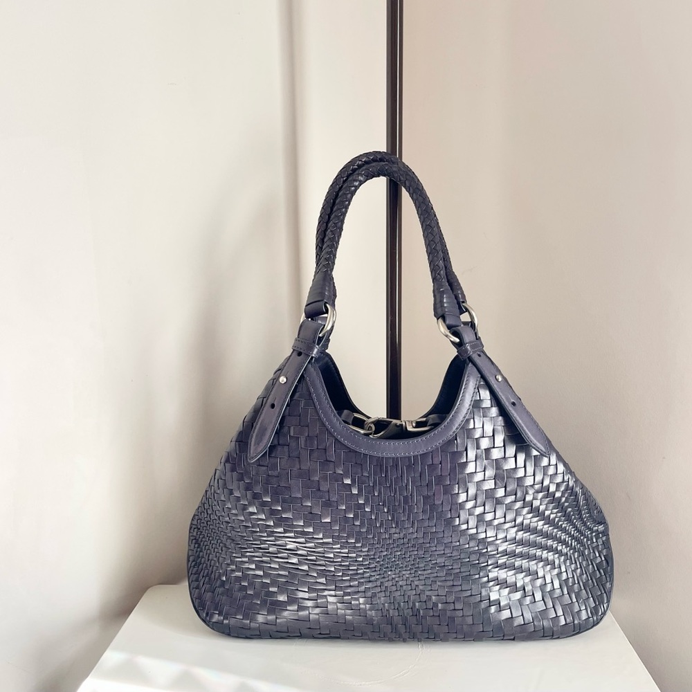 💋 COLE HAAN, Navy Genevieve weave Leather Tote bag - 16” x 8”